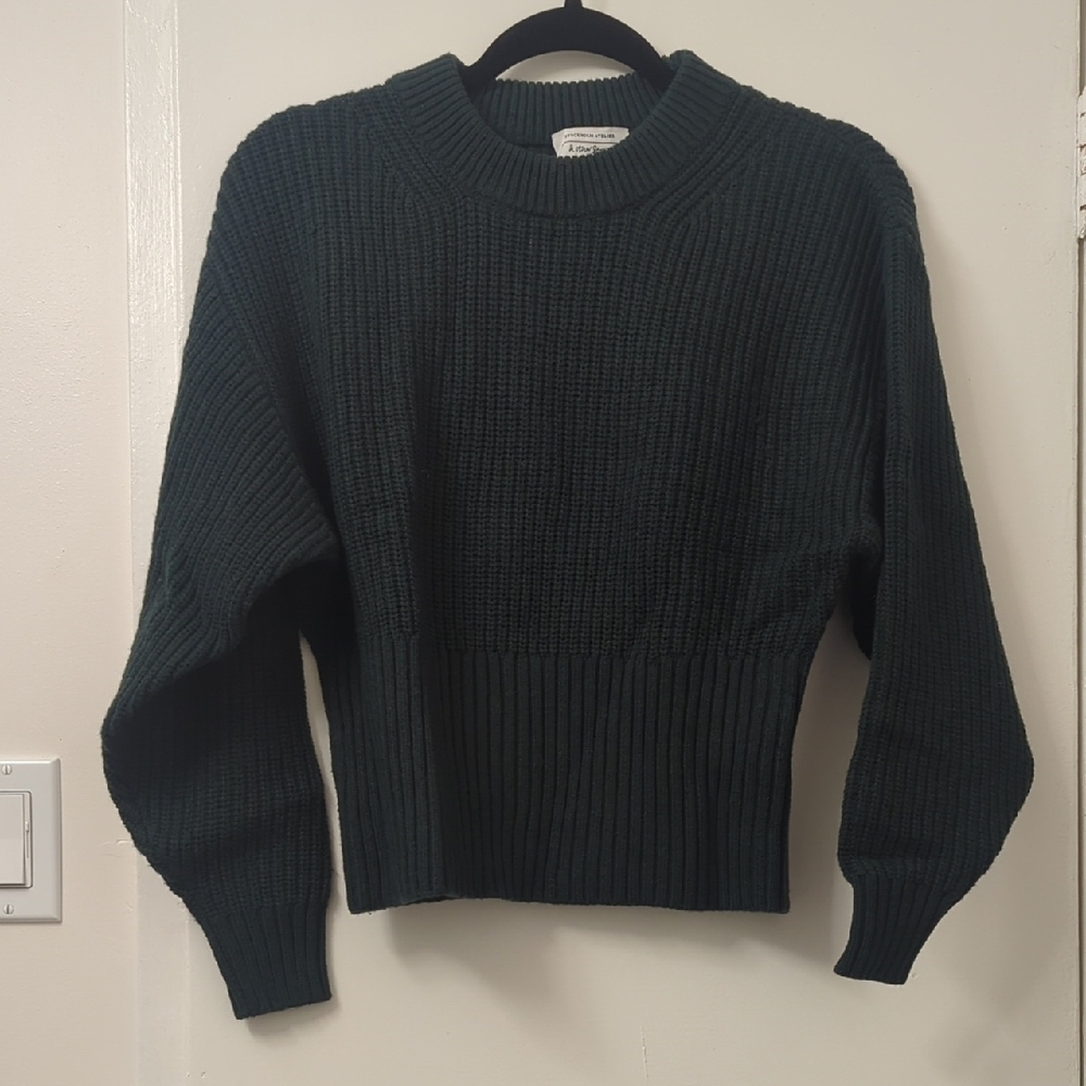 NWOT & Other Stories Stockholm Atelier Crop Chunky Dark Green Sweater Size XS